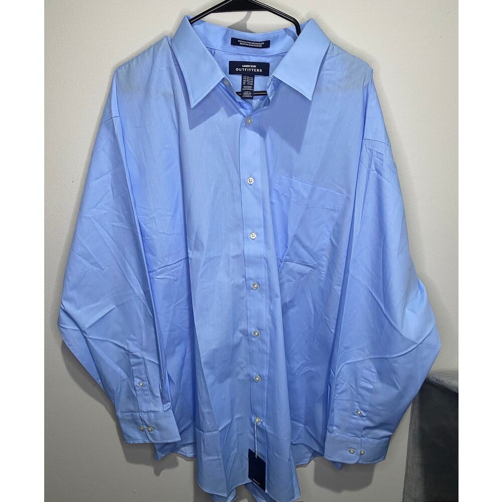 Lands' End Dress Shirt Men’s 18 1/2 x 35 Light Blue Wrinkle Free Broadcloth NWOT